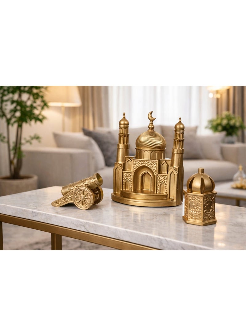 طقم ديكور رمضاني فاخر من الريزن – جامع + فانوس + مدفع رمضاني | ديكور منزلي | زينة رمضان للمنزل - Image 3